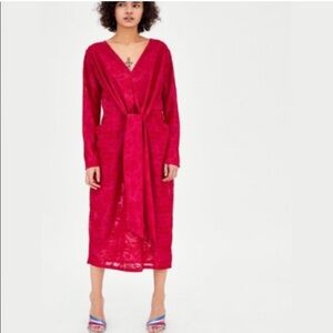 Zara Red Velvet Midi Dress Size Medium NWT